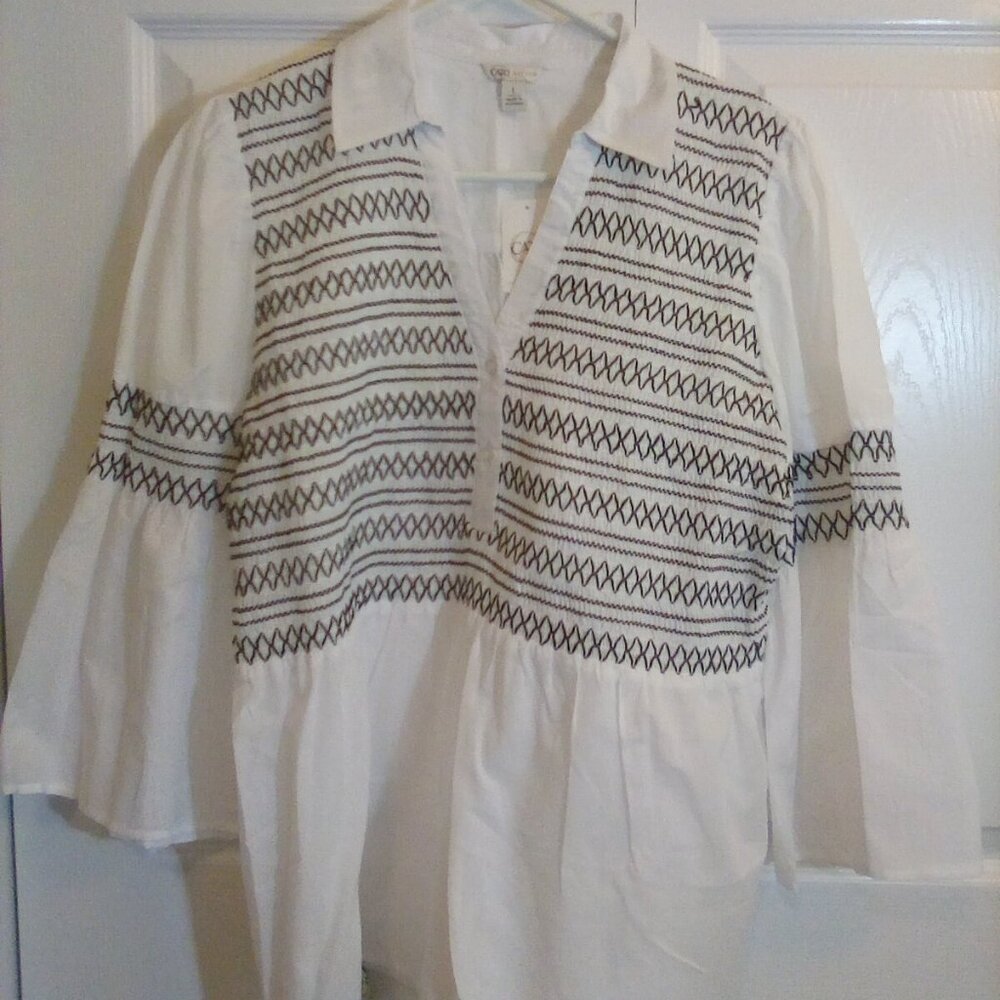 Cato white shirt 3/4 sleeves with black stitching size large - Picture 3 of 9